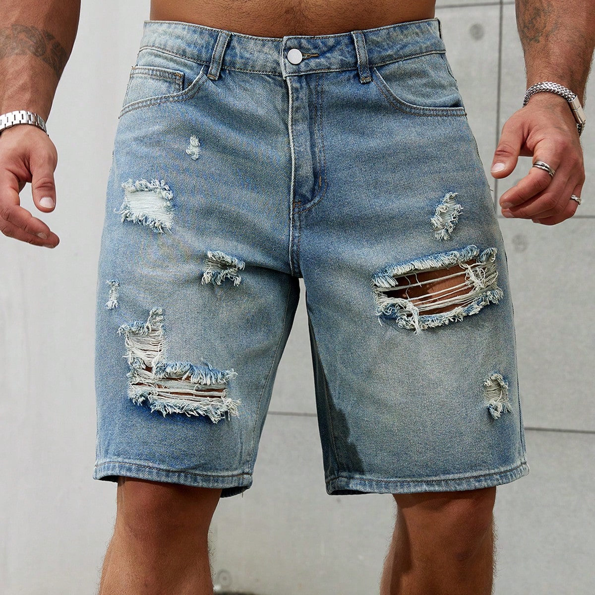 Men'S Shoes With Jeans - Pantalones vaqueros cortos rasgados para hombre,
