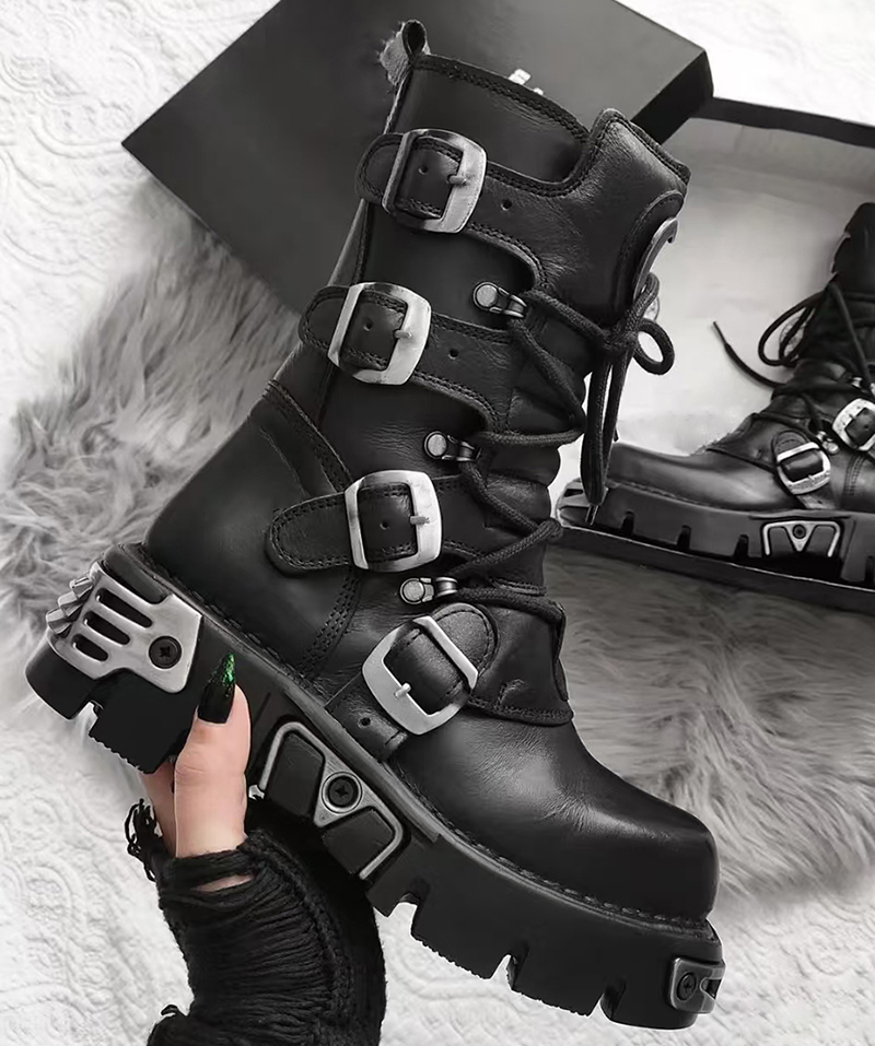Botas altas de moto góticas pu - Men'S Shoes Dq reseña y precio